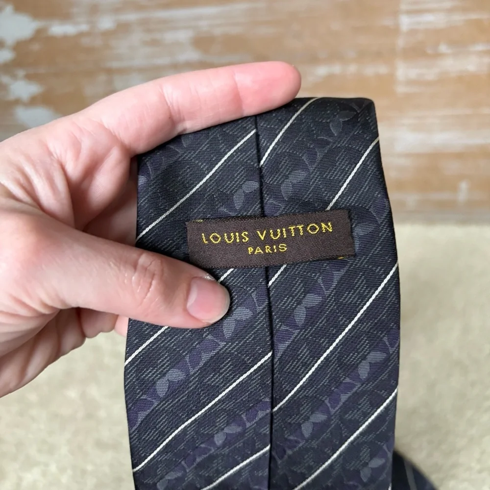 Louis Vuitton Silk Monogram Stripe Tie Designer Career Work Wear Classic - Picture 4 of 7
